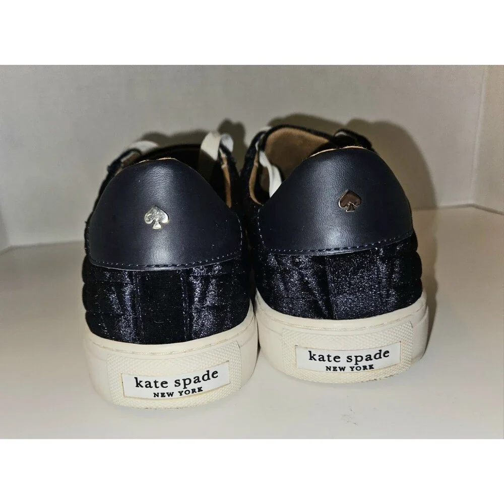 Woman’s Shoe Kate Spade Navy Blue Velvet Size 7.5 Style Fleet,Gold Embellishment